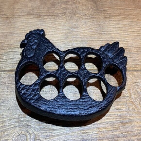 Black Cast Iron Chicken Egg Holder 0731B - Picture 3 of 14